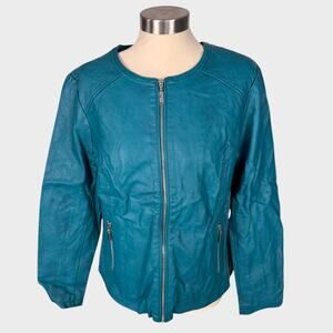 Alfani Large Faux Leather Teal Blue Full Zipper Jacket